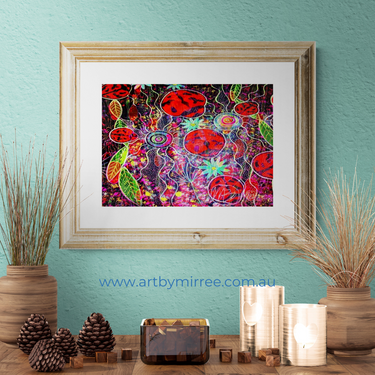 Ancestral Lady Beetles Painting A3 Girlcee Print by Mirree Contemporary Aboriginal Art
